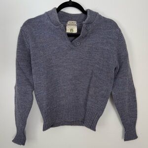 LL Bean Sweater Womens Medium 100% British Wool Vintage Henley Pullover Blue
